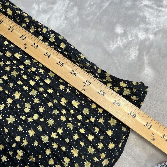 Alice Blue Accordion Pleat Midi Skirt Size S Black Butter Yellow Floral Belt - Picture 11 of 13